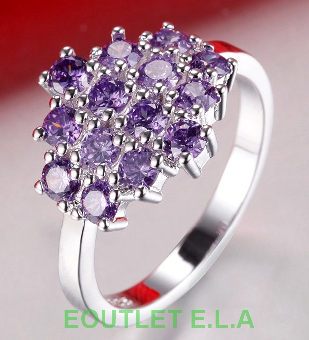 AMETHYST CZ CLUSTER SILVER DRESS RING-size 7